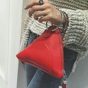 Triangle Red Wristlet with Silver Bangle Strap